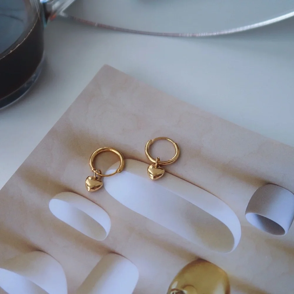 18K Gold Plated Golden Heart Hoop Earrings